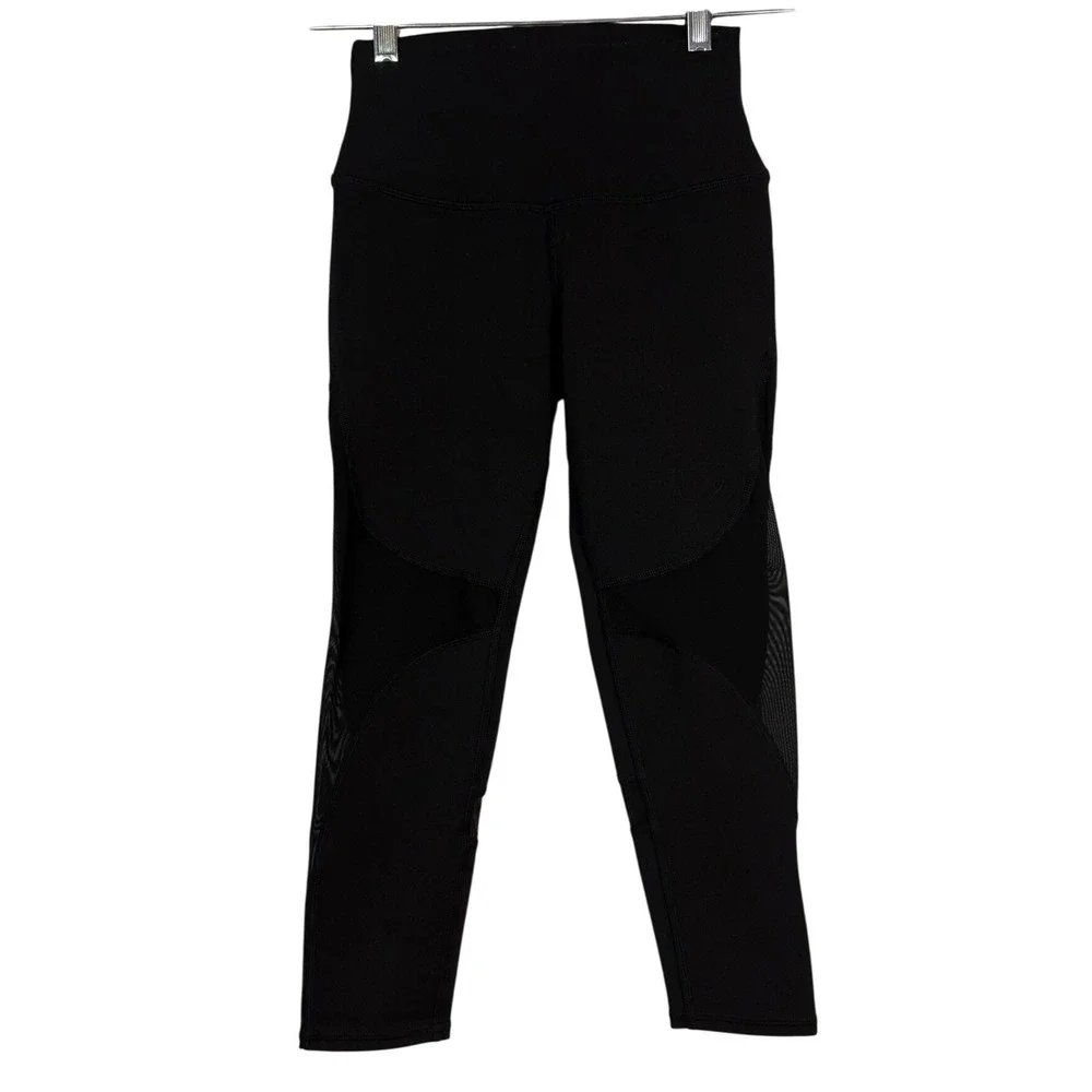 Alo Yoga High Waist Mesh Panel Leggings Black XXS Activewear Workout Crop